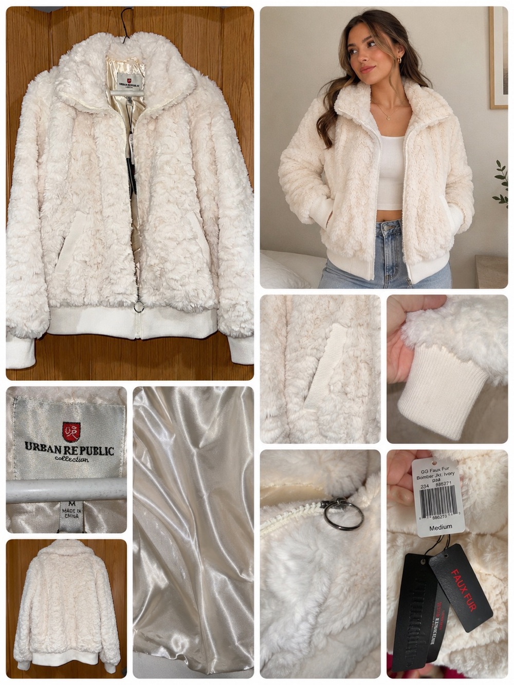 Urban Republic Cream Faux Fur Teddy Bomber Jacket - Women's